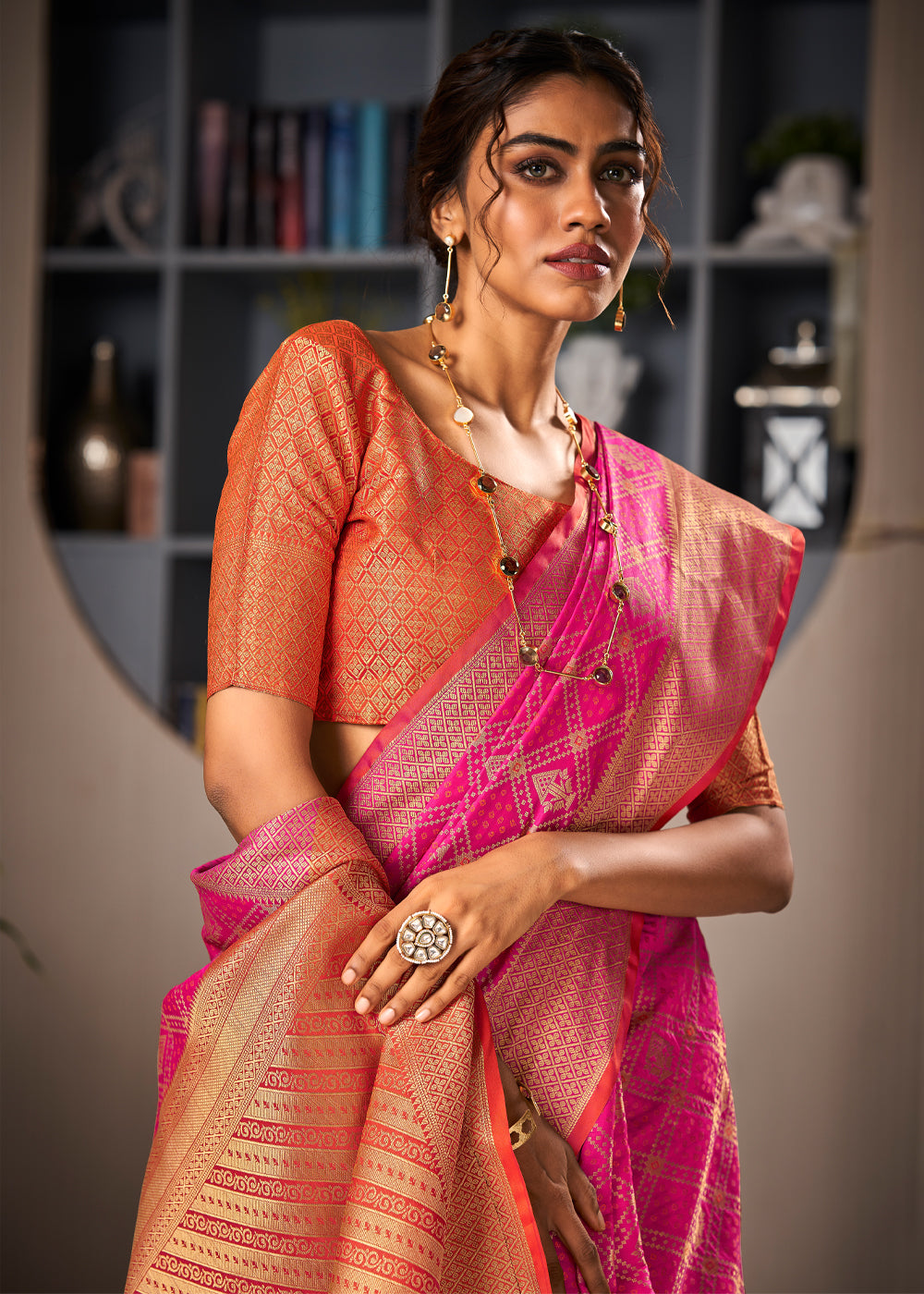 Buy MySilkLove Shiraz Pink Woven Patola Soft Silk Saree Online