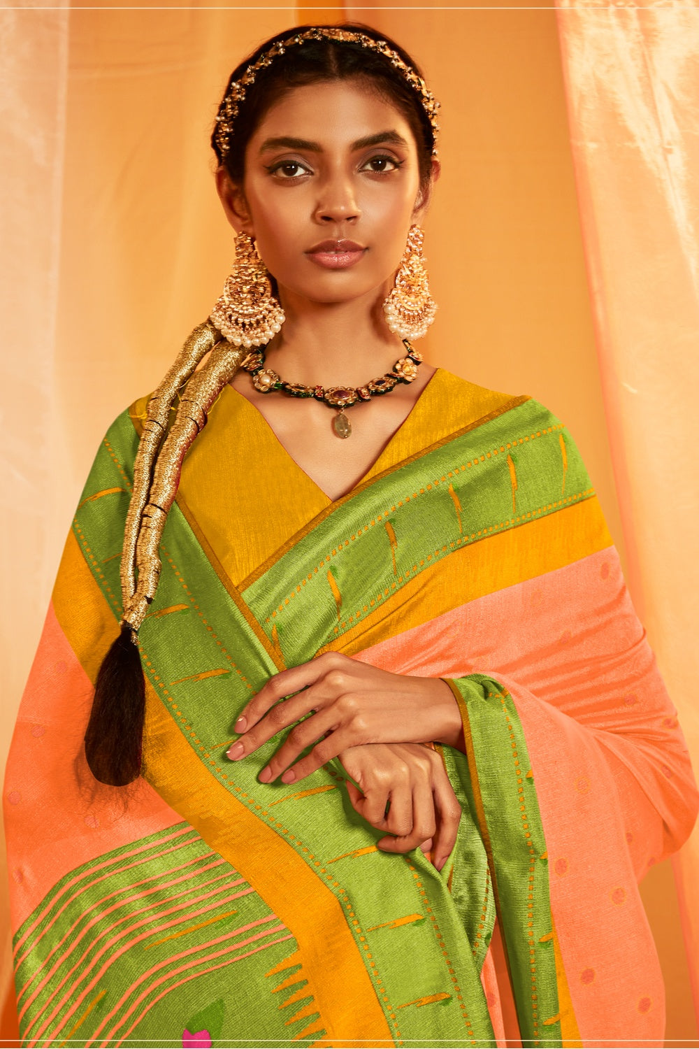 Buy MySilkLove Peach Orange Peach Woven Paithani Silk Saree Online