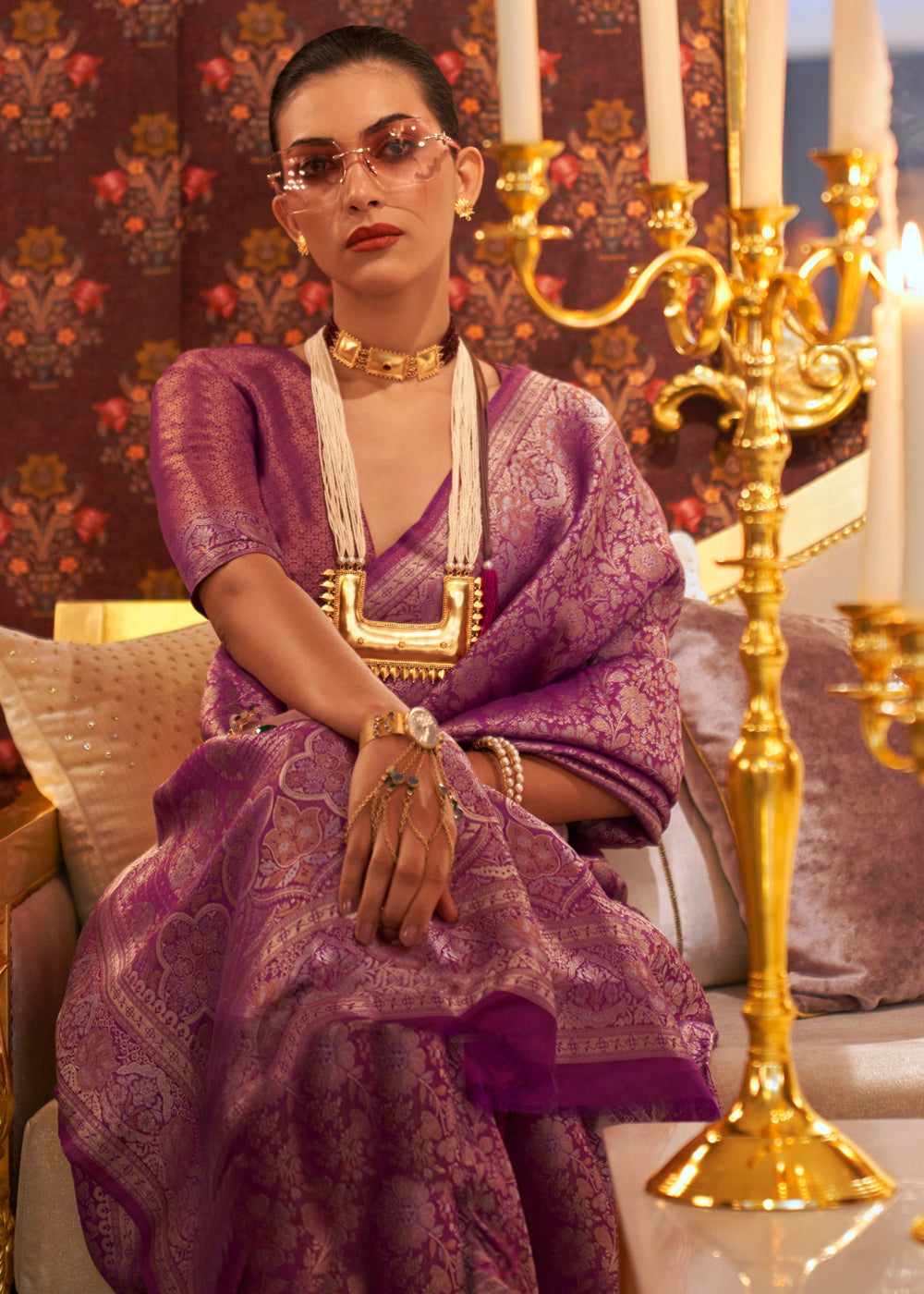 Buy MySilkLove Matrix Purple Dual Tone Woven Kanjivaram Silk Saree Online