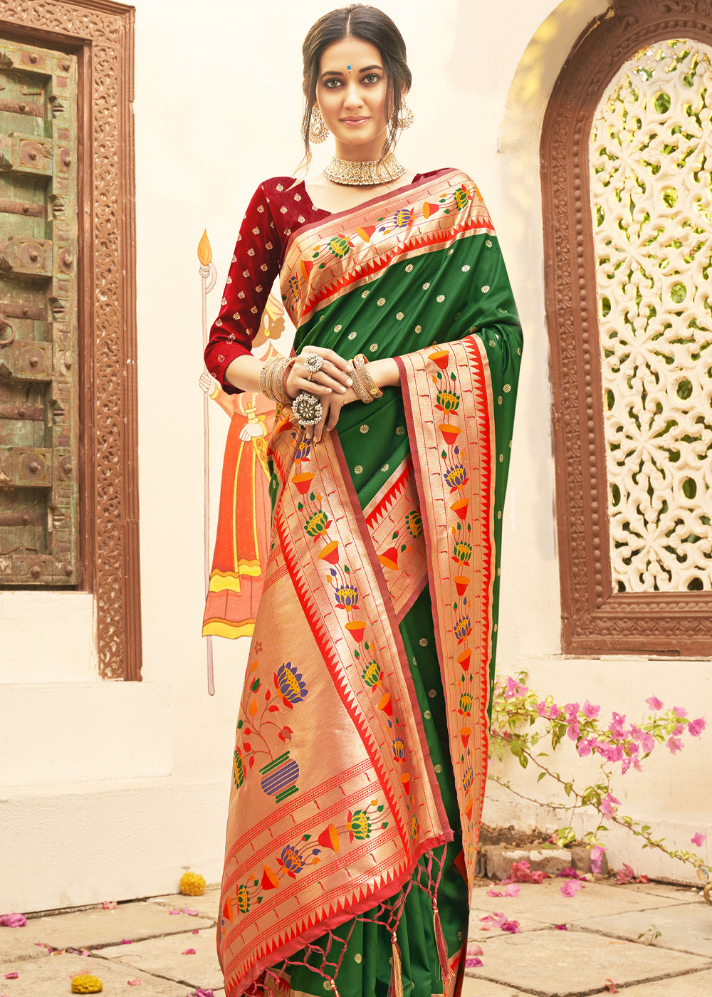 Buy MySilkLove Hippie Green Woven Paithani Silk Saree Online