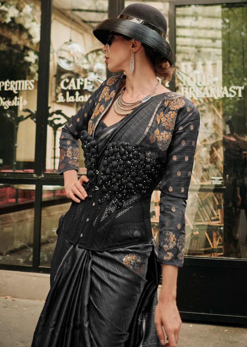 Buy MySilkLove Tundora Black Woven Banarasi Satin Silk Saree Online