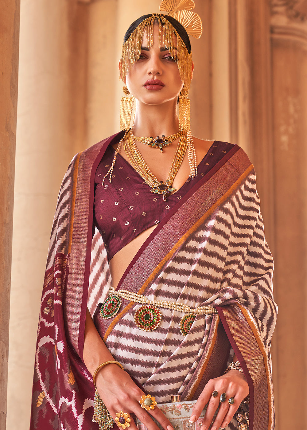 Buy MySilkLove Coral Tree Maroon Designer Printed Patola Silk Saree Online