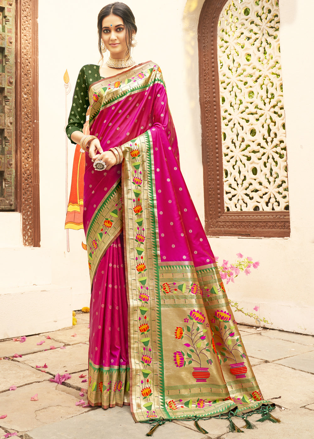 Buy MySilkLove Razzmatazz Pink Woven Paithani Silk Saree Online