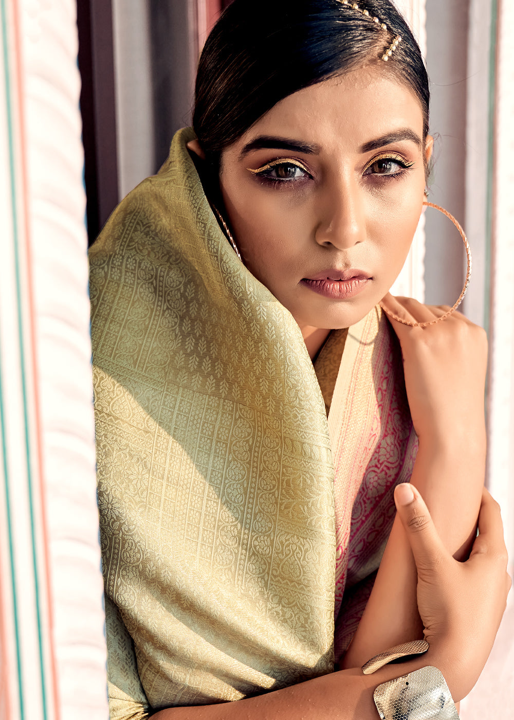 Buy MySilkLove Baja Cream Woven Kanjivaram Silk Saree Online
