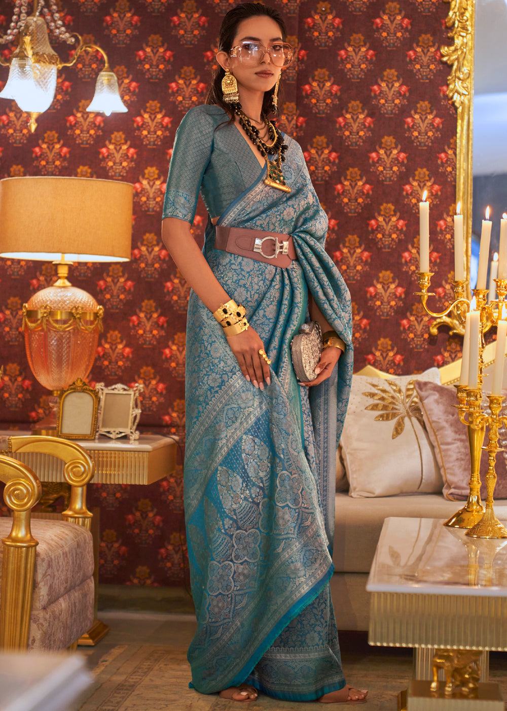 Buy MySilkLove Blue Dianne Dual Tone Woven Kanjivaram Silk Saree Online