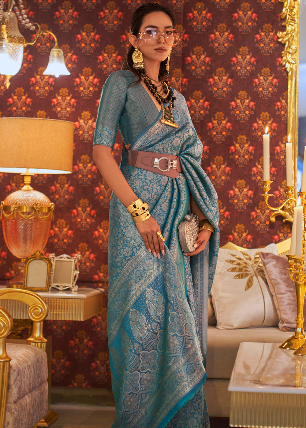 Buy MySilkLove Blue Dianne Dual Tone Woven Kanjivaram Silk Saree Online