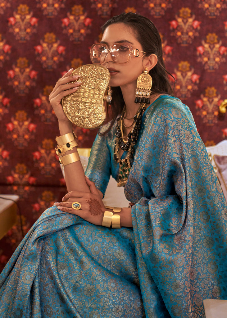 Buy MySilkLove Blue Dianne Dual Tone Woven Kanjivaram Silk Saree Online