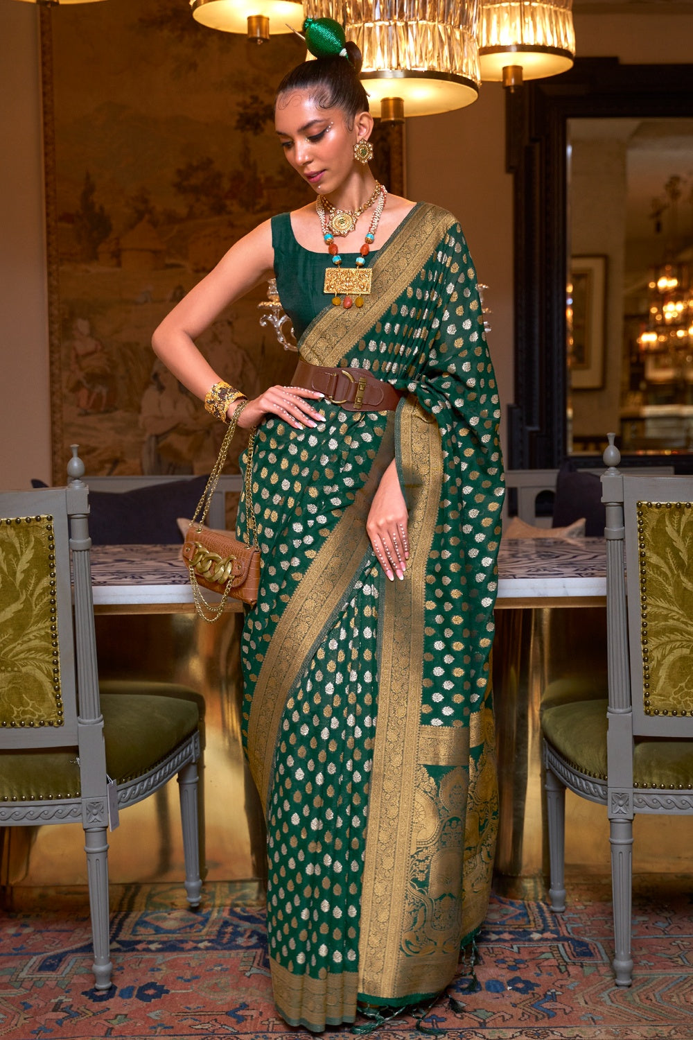 Buy MySilkLove William Green Copper Zari Pure Banarasi Saree Online