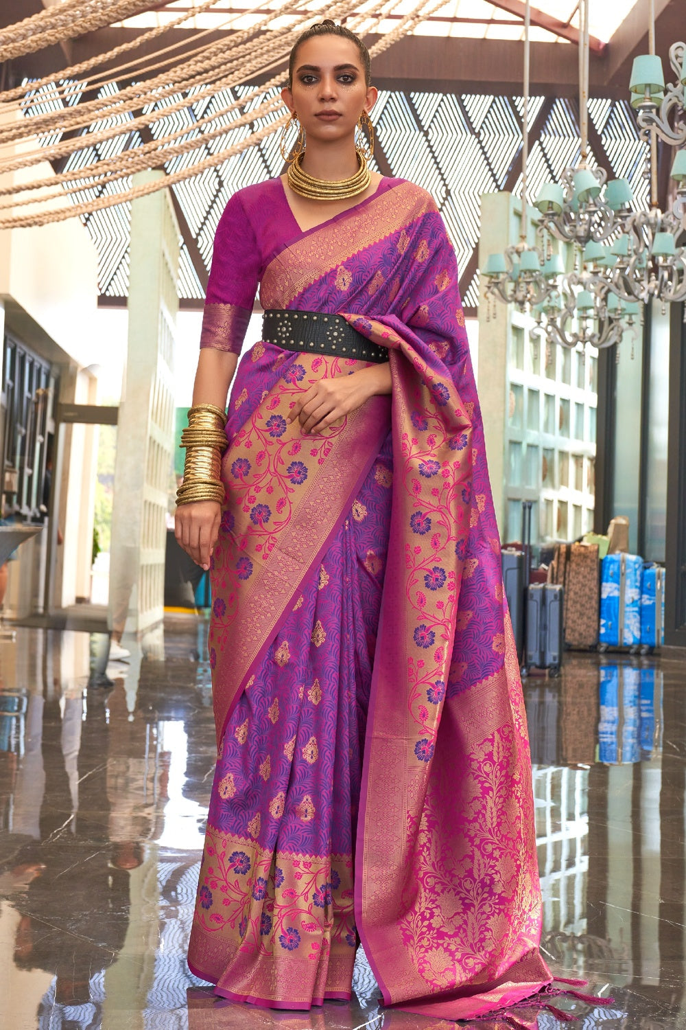 Buy MySilkLove Eggplant Purple Woven Handloom Banarasi Silk Saree Online
