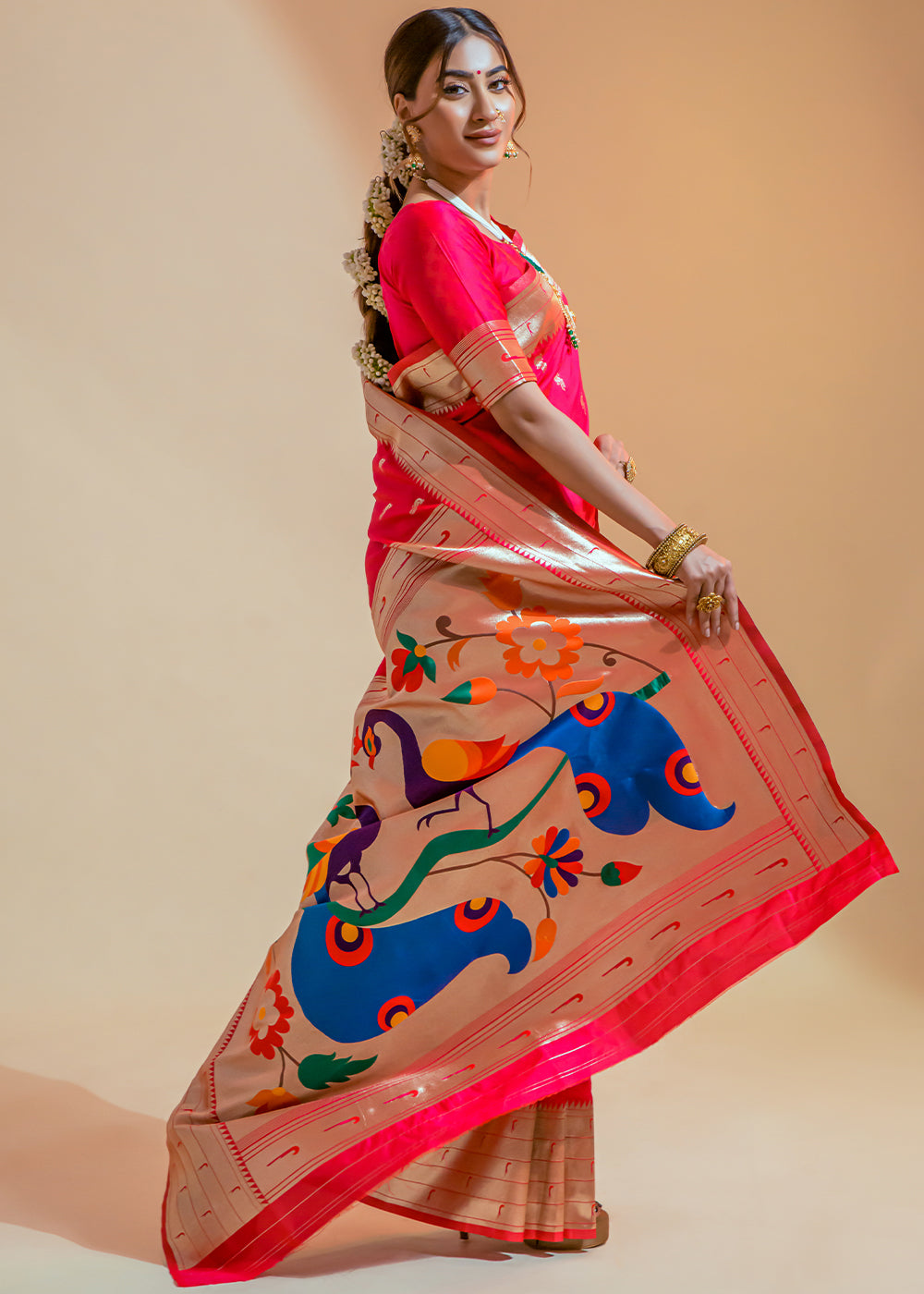 Buy MySilkLove Scarlet Pink Woven Paithani Silk Saree Online