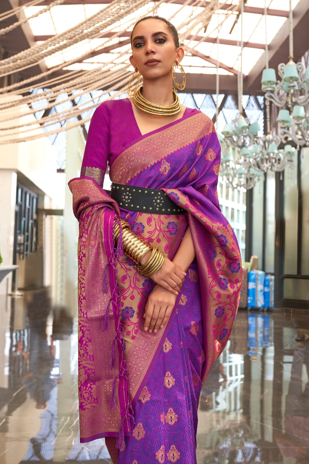 Buy MySilkLove Eggplant Purple Woven Handloom Banarasi Silk Saree Online