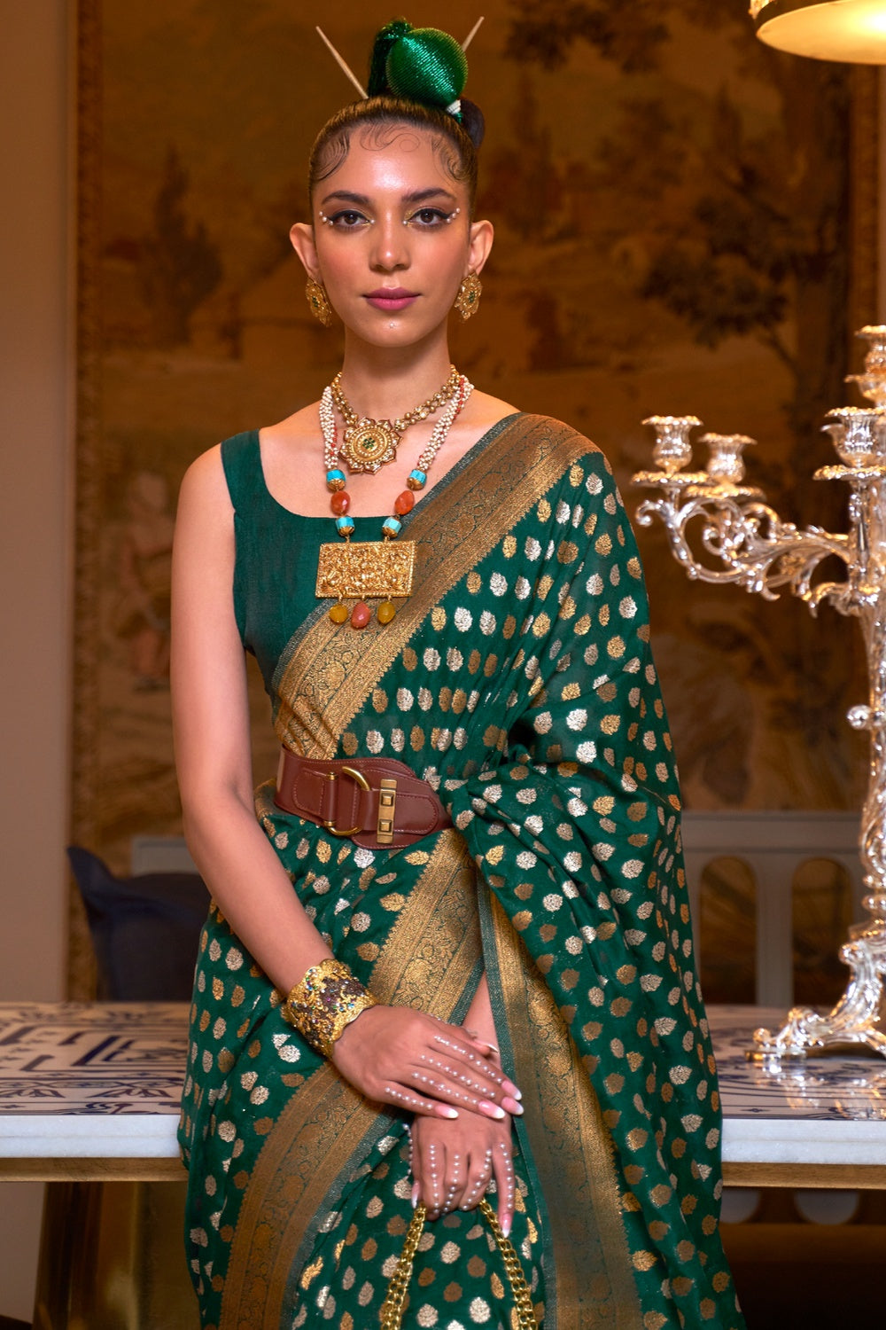Buy MySilkLove William Green Copper Zari Pure Banarasi Saree Online
