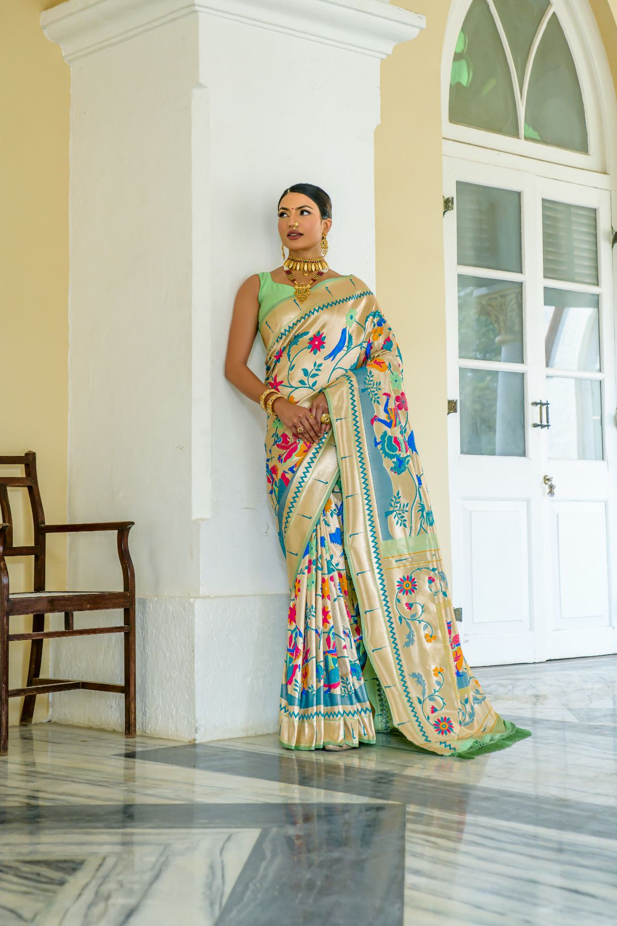 Buy MySilkLove Breaker Bay Green Woven Paithani Silk Saree Online