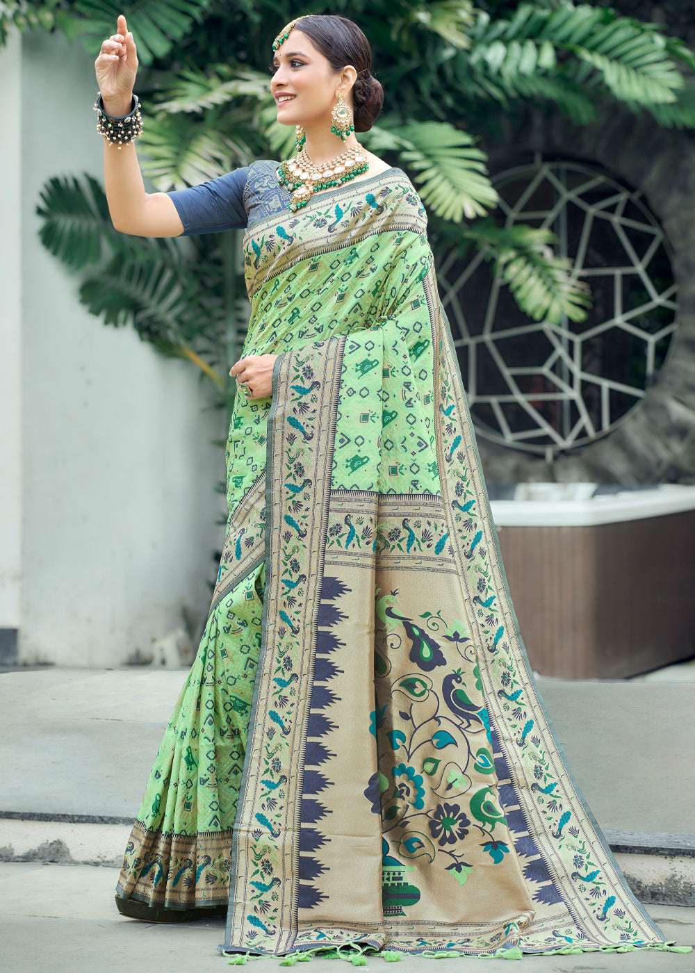 Buy MySilkLove Pista Green Woven Paithani Patola Silk Saree Online
