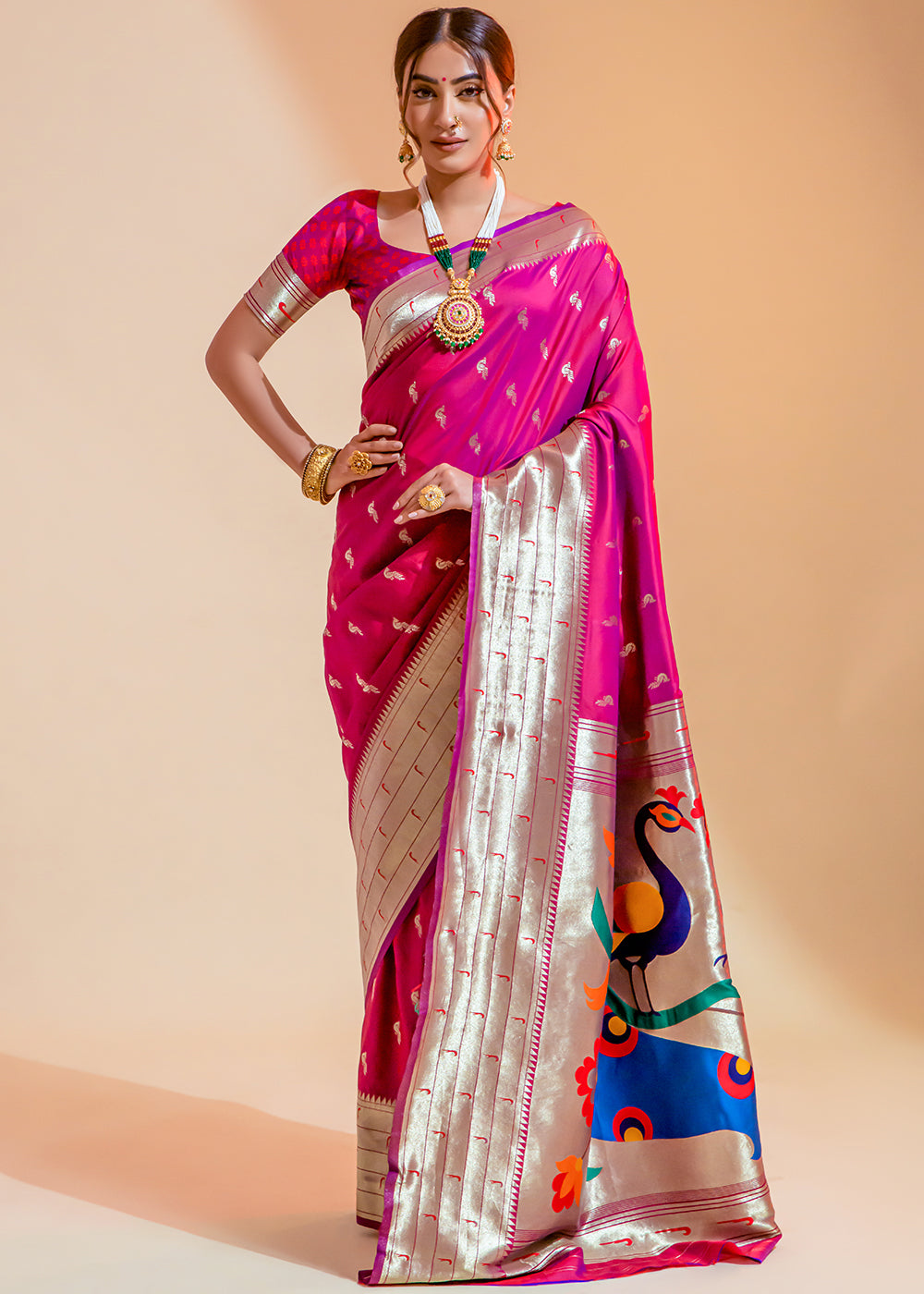 Buy MySilkLove Frostbite Rose Pink Woven Paithani Silk Saree Online