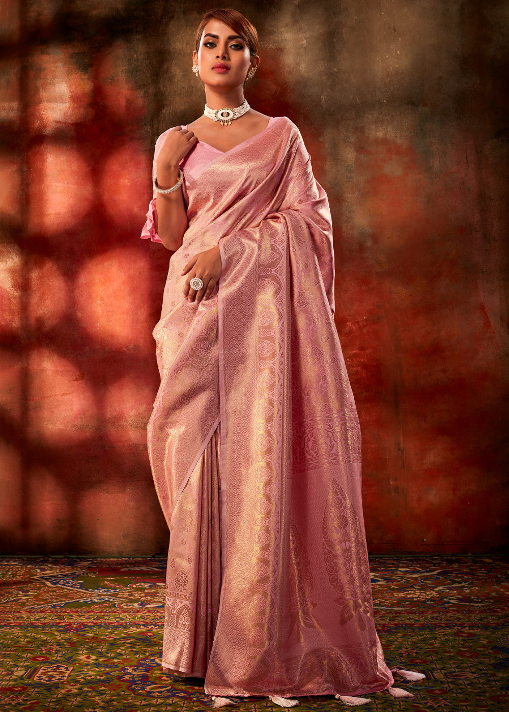 Buy MySilkLove Cornflower Pink Woven Kanjivaram Silk Saree Online