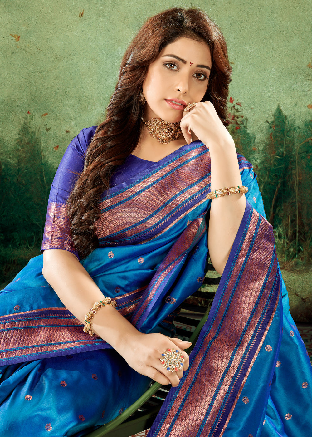 Buy MySilkLove Bahama Blue Woven Paithani Soft Silk Saree Online