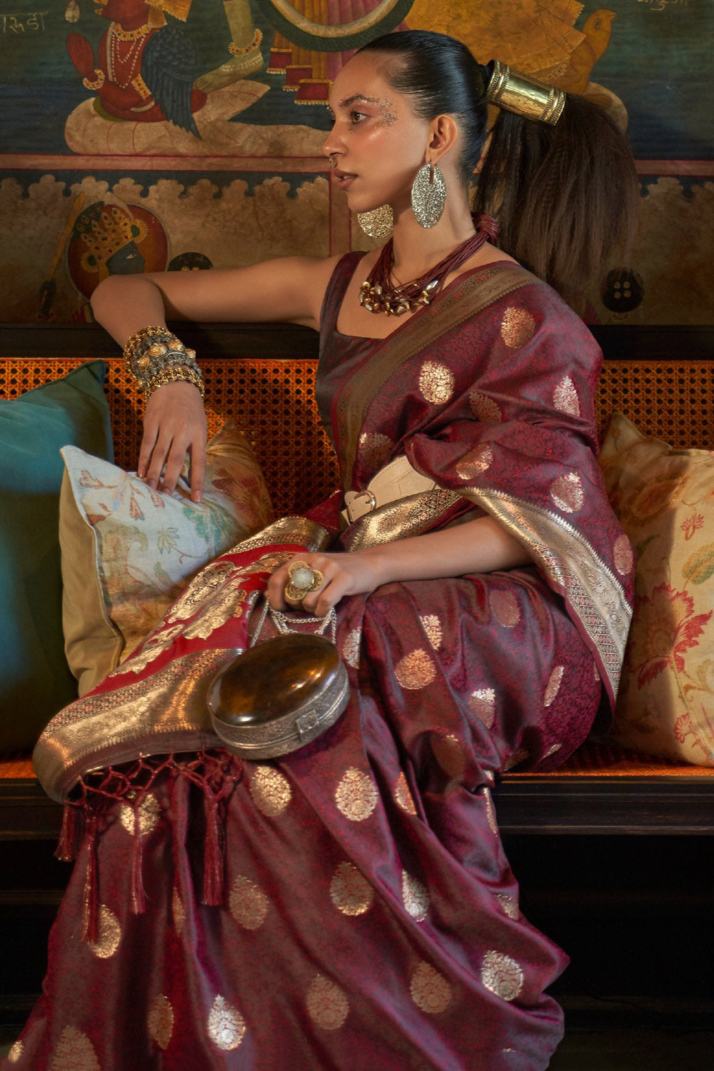 Buy MySilkLove Cedar Brown Satin Handloom Silk Saree Online