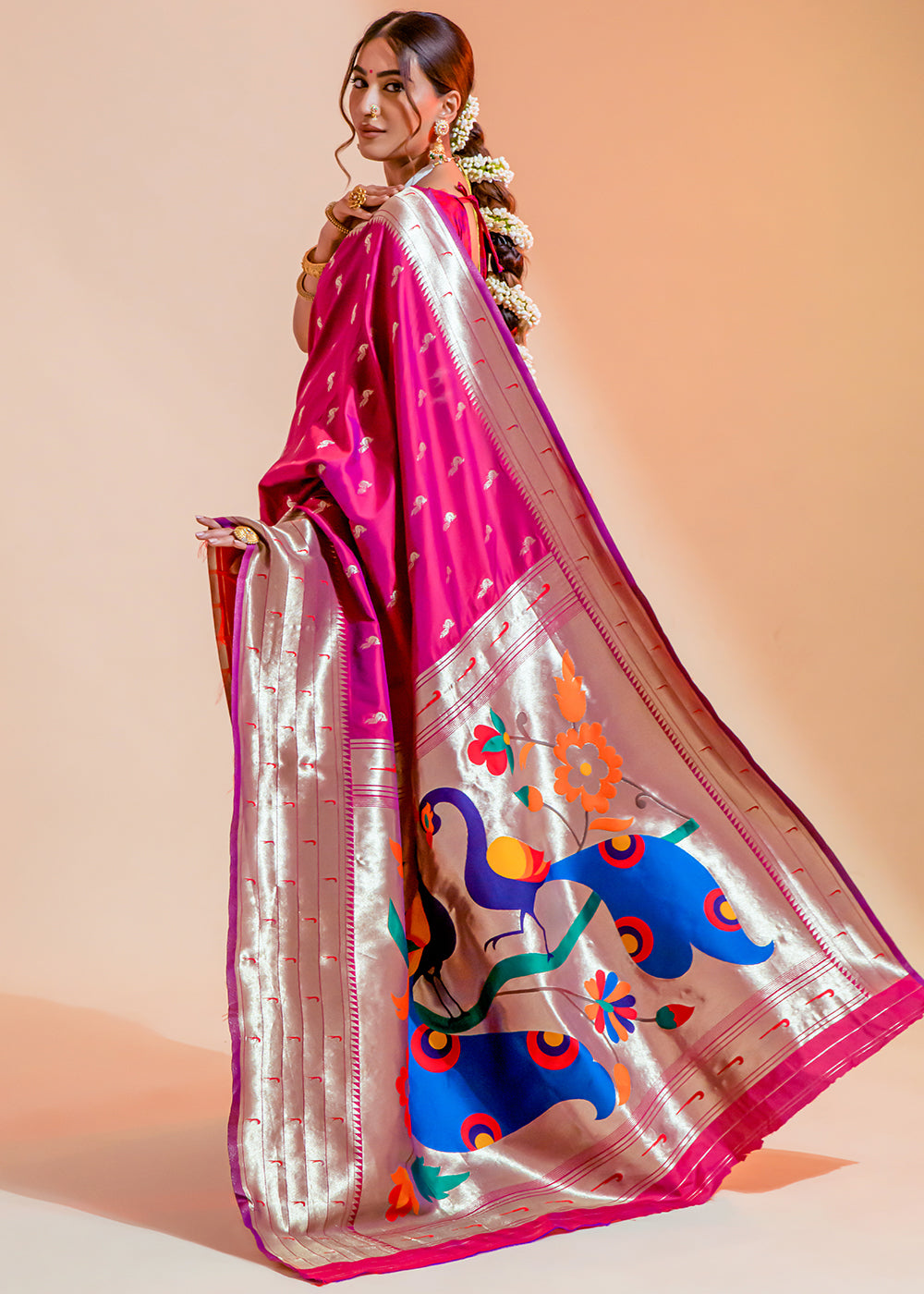 Buy MySilkLove Frostbite Rose Pink Woven Paithani Silk Saree Online