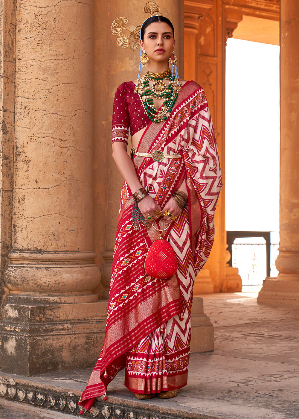 Buy MySilkLove Cherry Red Designer Printed Patola Silk Saree Online