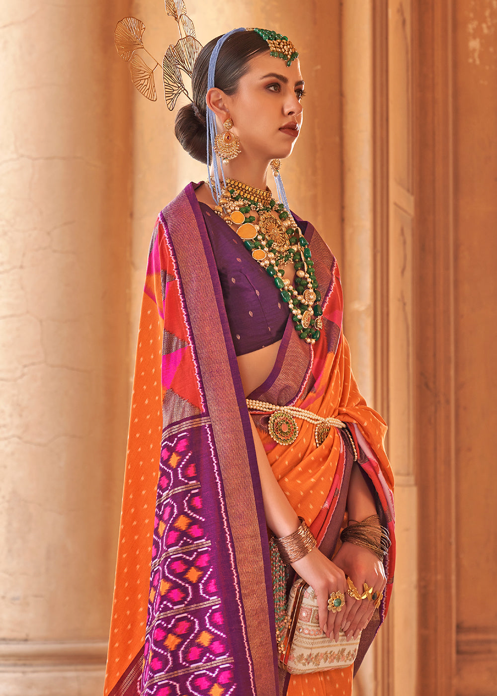 Buy MySilkLove Salmon Orange Designer Printed Patola Silk Saree Online