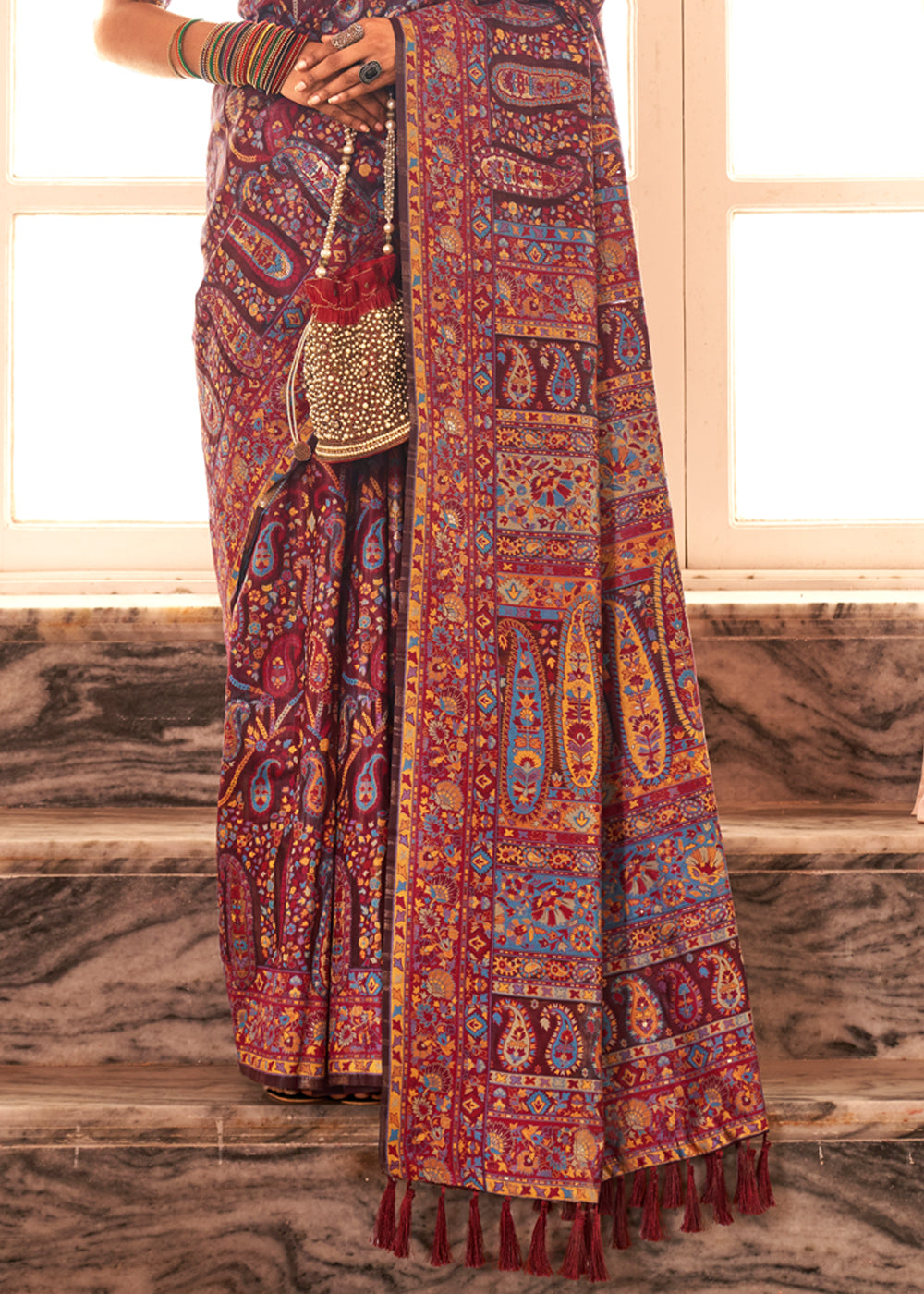 Buy MySilkLove Potters Clay Maroon Woven Kashmiri Jamewar Silk Saree Online
