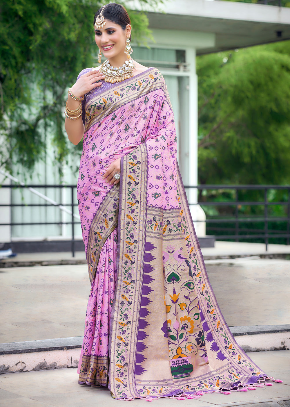 Buy MySilkLove Orchid Pink Woven Paithani Patola Silk Saree Online