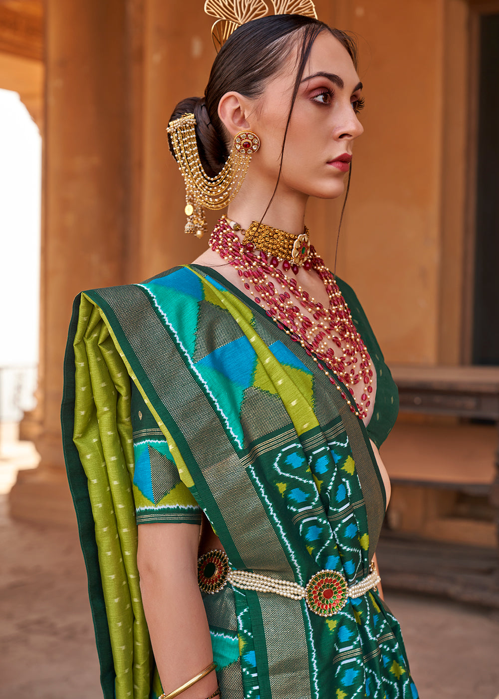Buy MySilkLove Trendy Green and Blue Designer Printed Patola Silk Saree Online