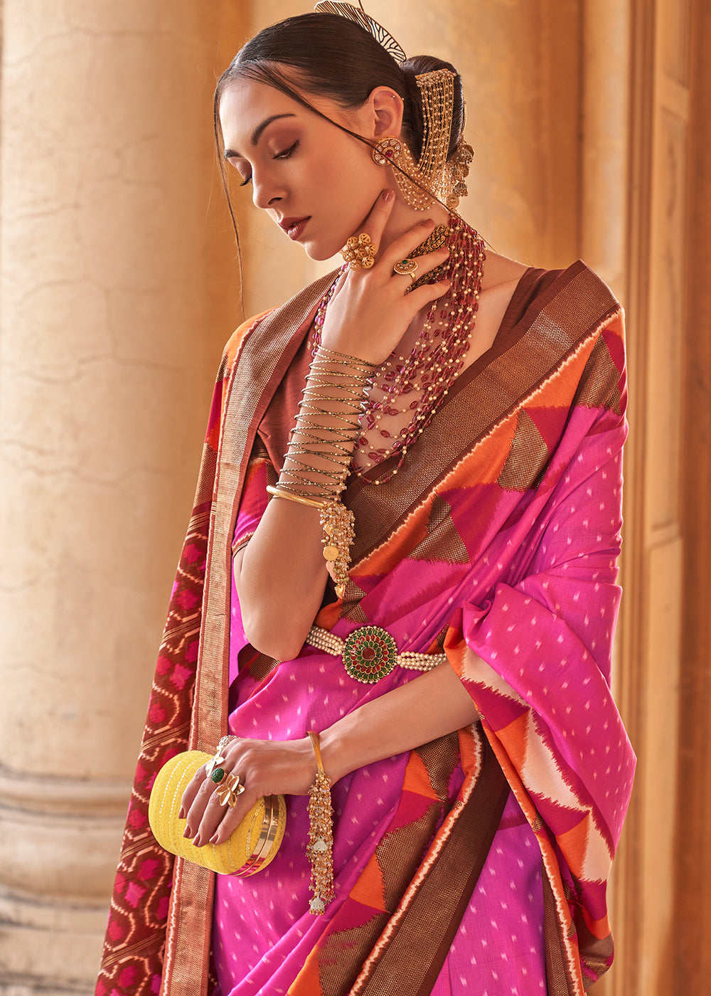 Buy MySilkLove Cerise Pink Designer Printed Patola Silk Saree Online