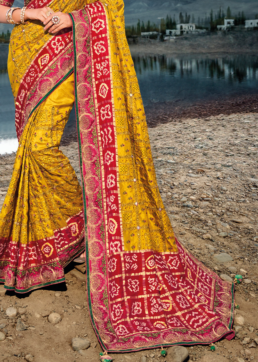 Buy MySilkLove Patpert Agrotech Yellow Designer Bandej Banarasi Silk Saree Online