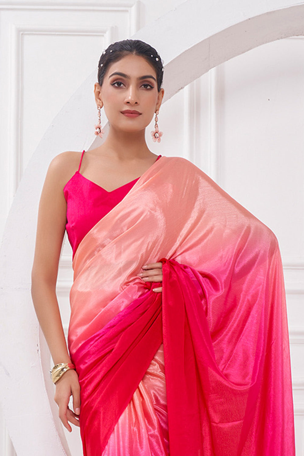 Buy MySilkLove Rose Pink Pearl Georgette Silk Saree Online