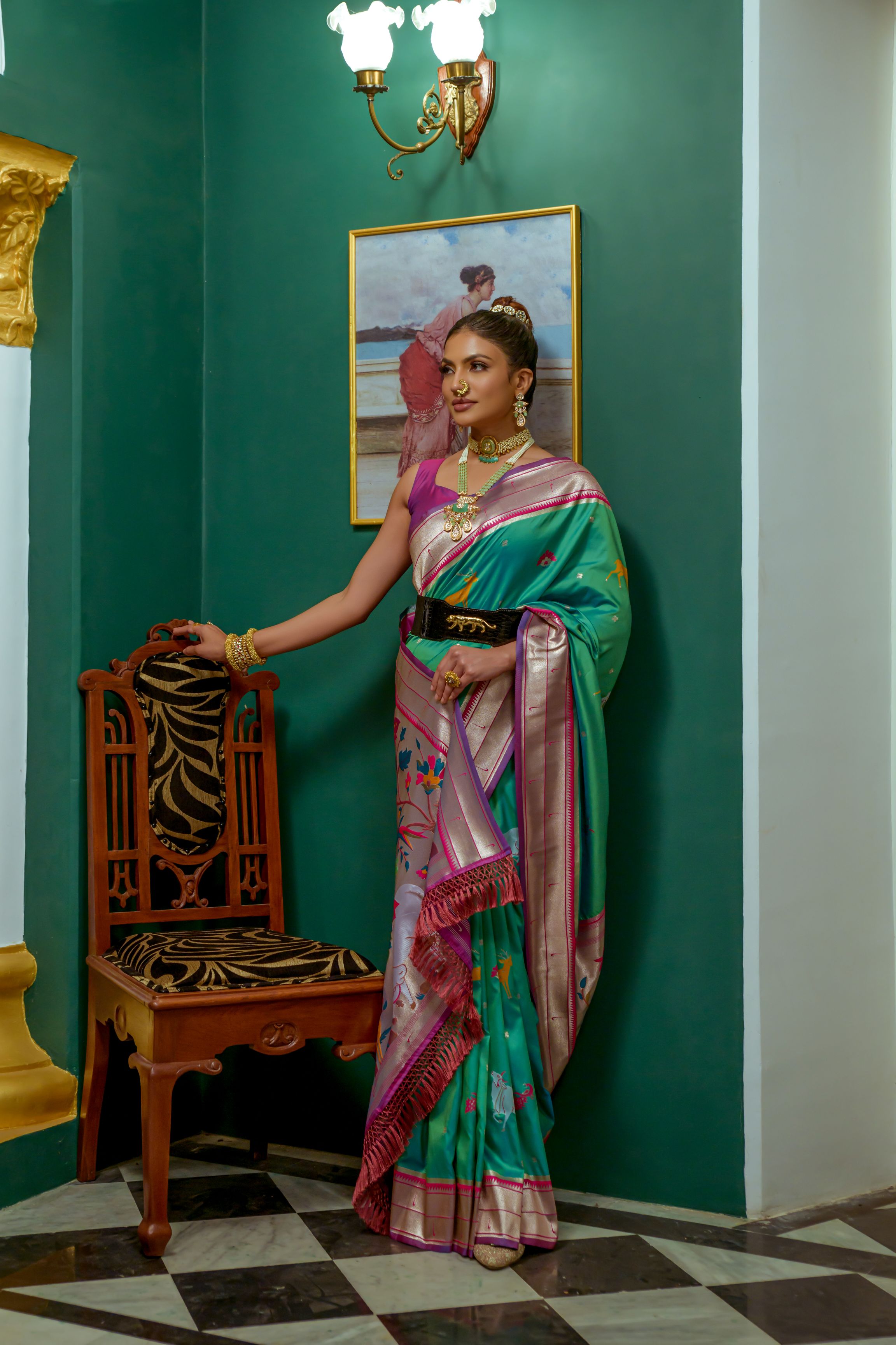 Buy MySilkLove Pine Green Woven Paithani Silk Saree Online