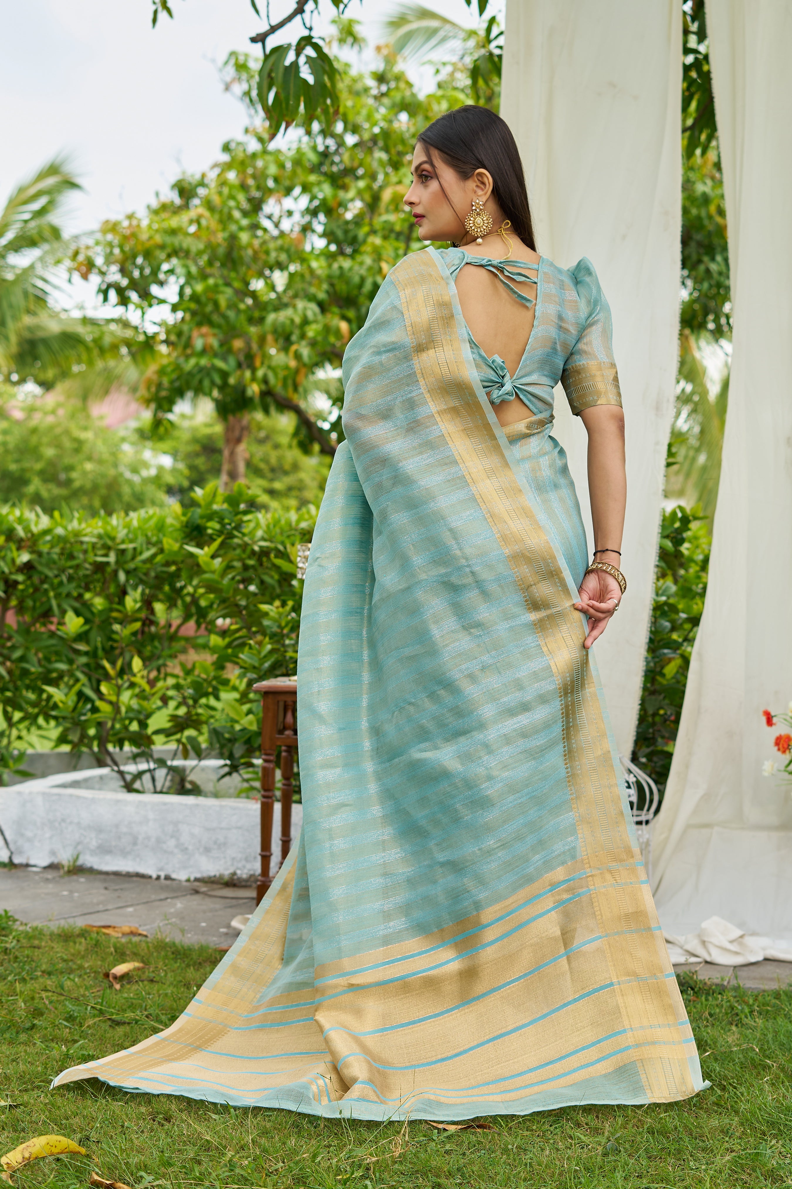 Buy MySilkLove Arctic Blue Woven Tissue Saree Online