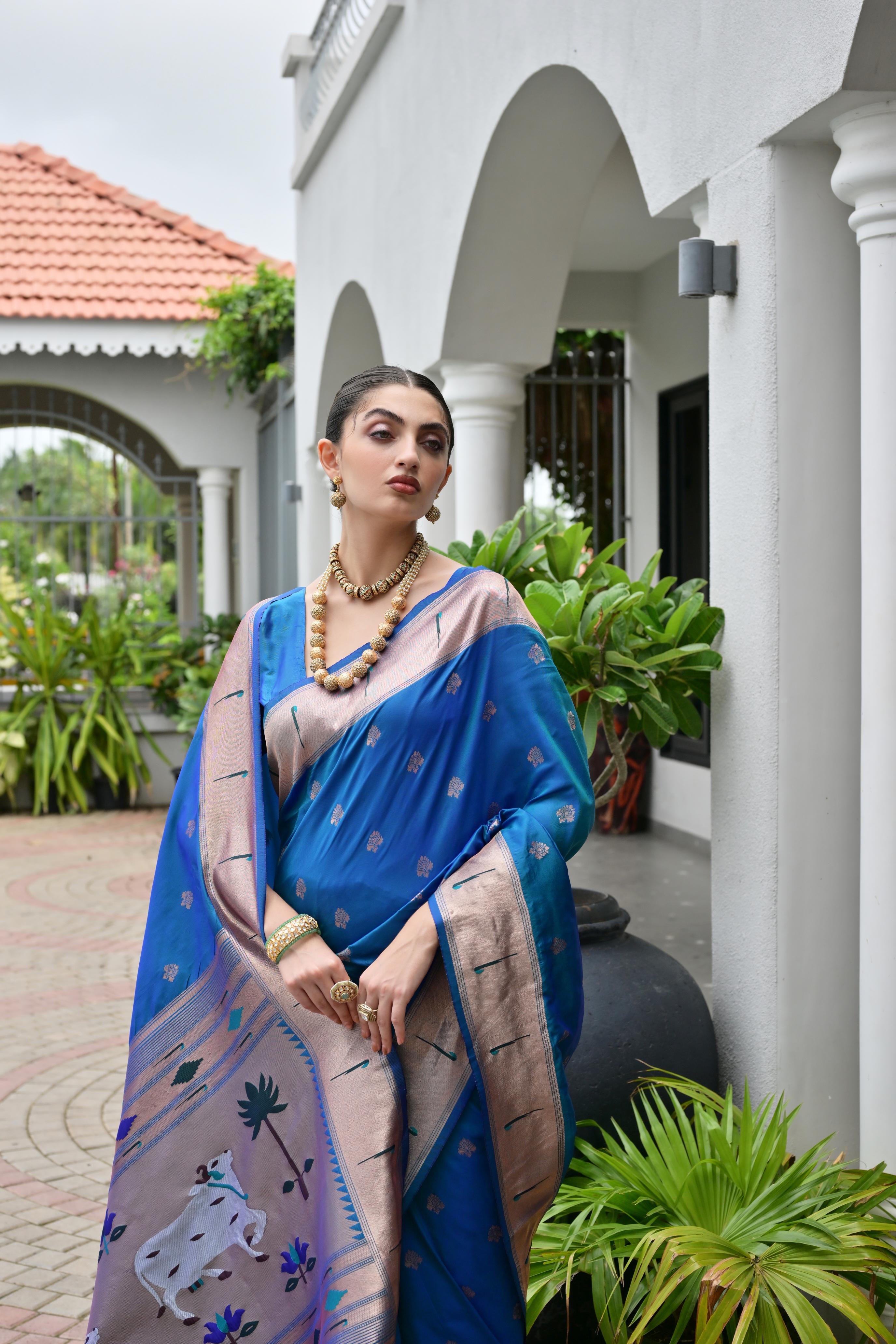 Buy MySilkLove Bondi Blue Woven Paithani Saree Online