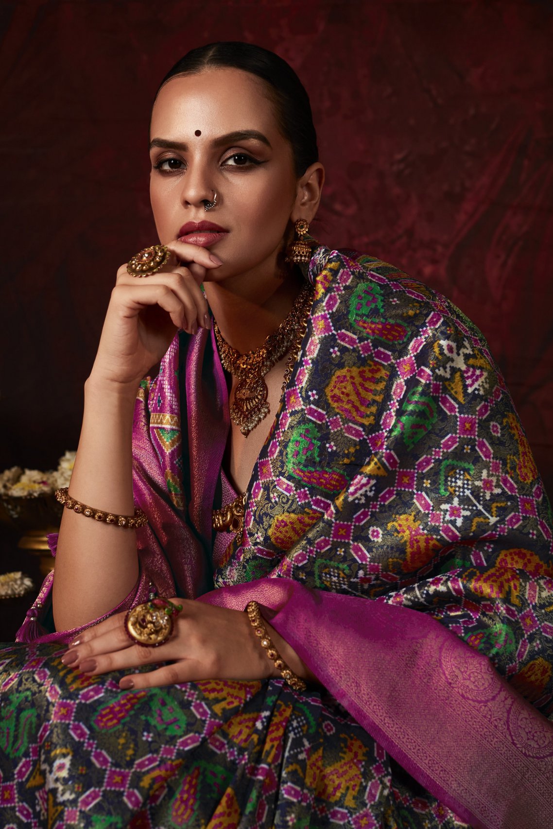 Buy MySilkLove Avocado Green and Pink Banarasi Digital Printed Saree Online