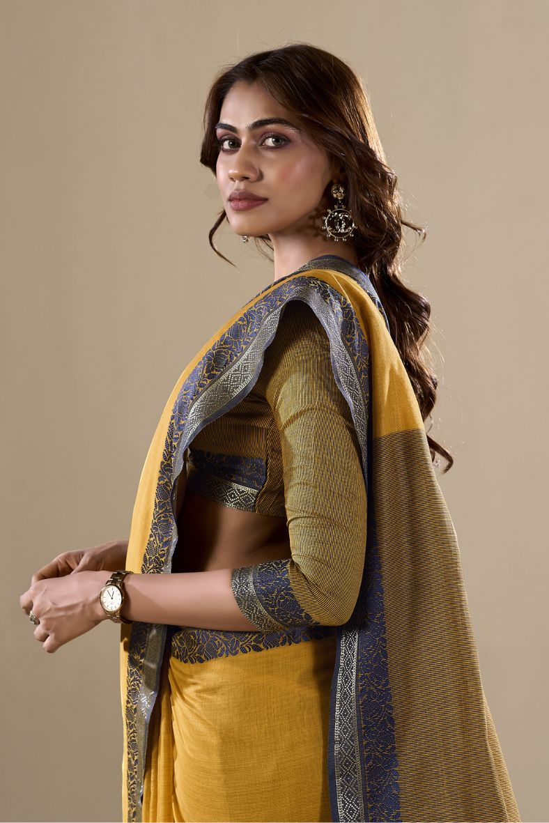 Buy MySilkLove Husk Yellow Handloom Cotton Saree Online