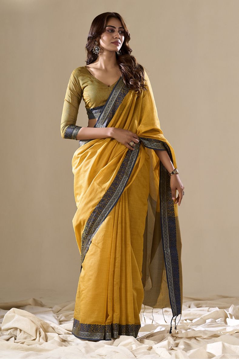 Buy MySilkLove Husk Yellow Handloom Cotton Saree Online