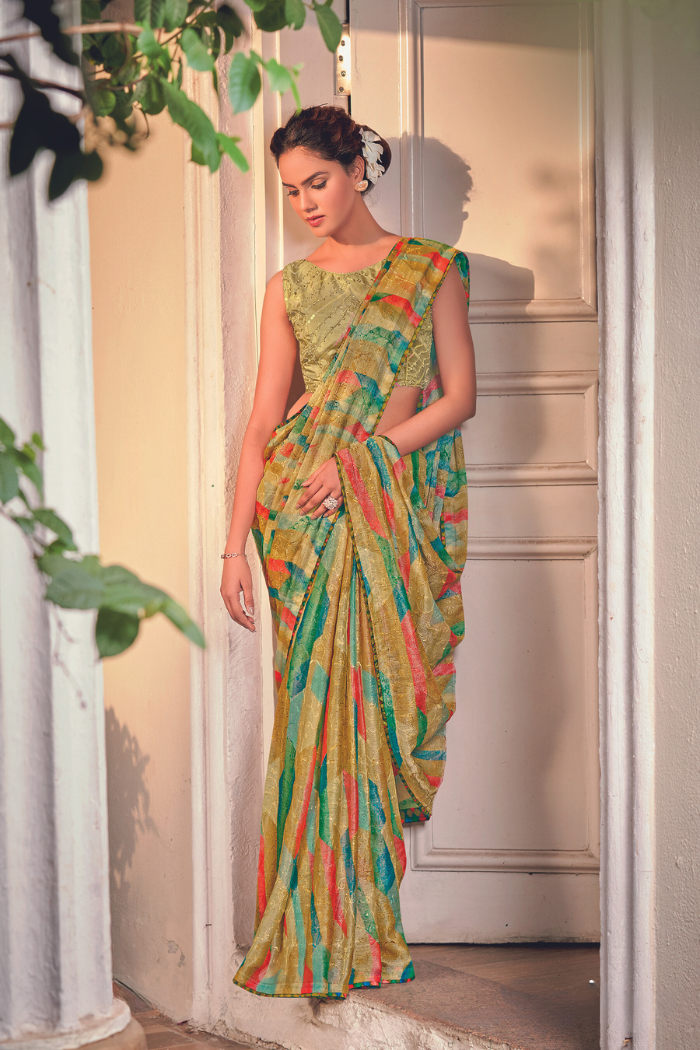 Buy MySilkLove Taupe Grey Georgette Chiffon Saree Online