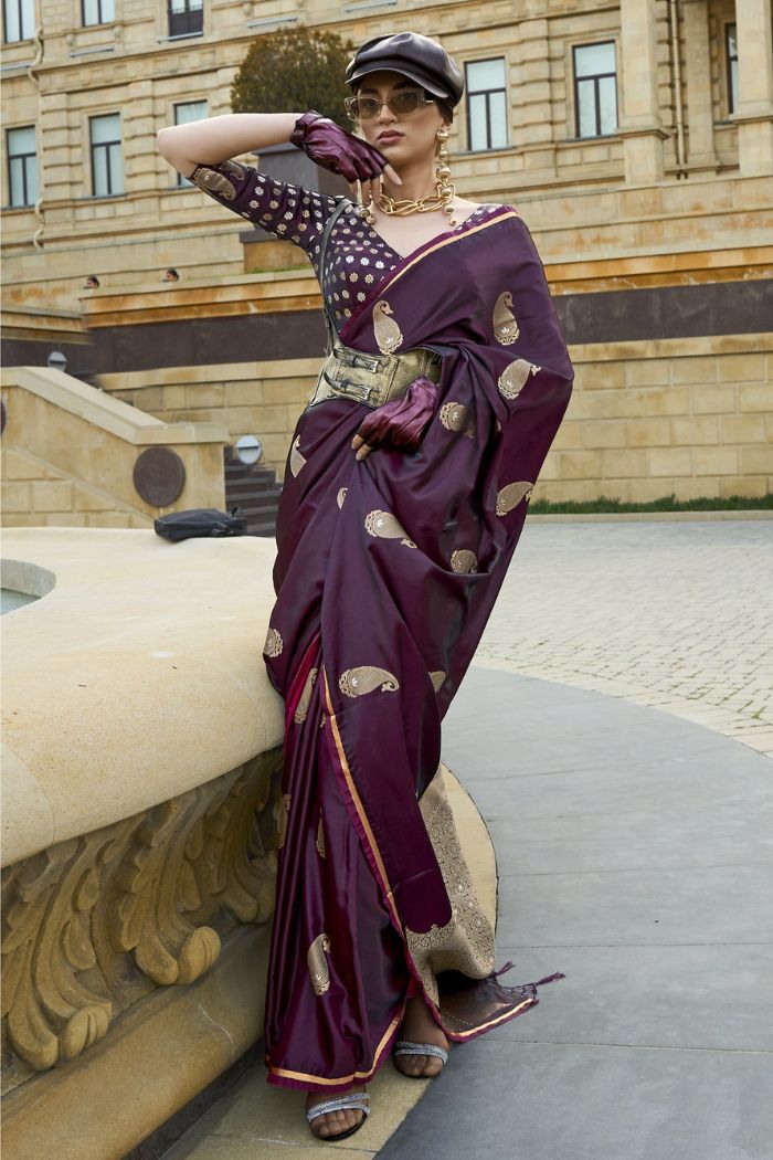MySilkLove Woody Brown Banarasi Satin Saree