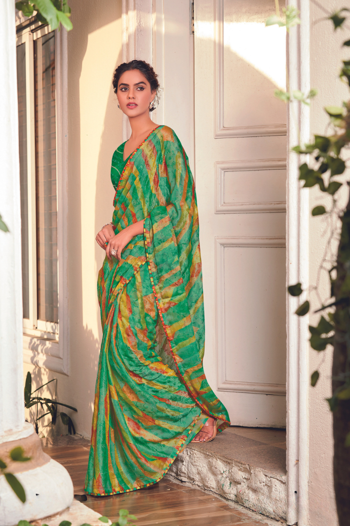 Buy MySilkLove Pine Green Georgette Chiffon Saree Online