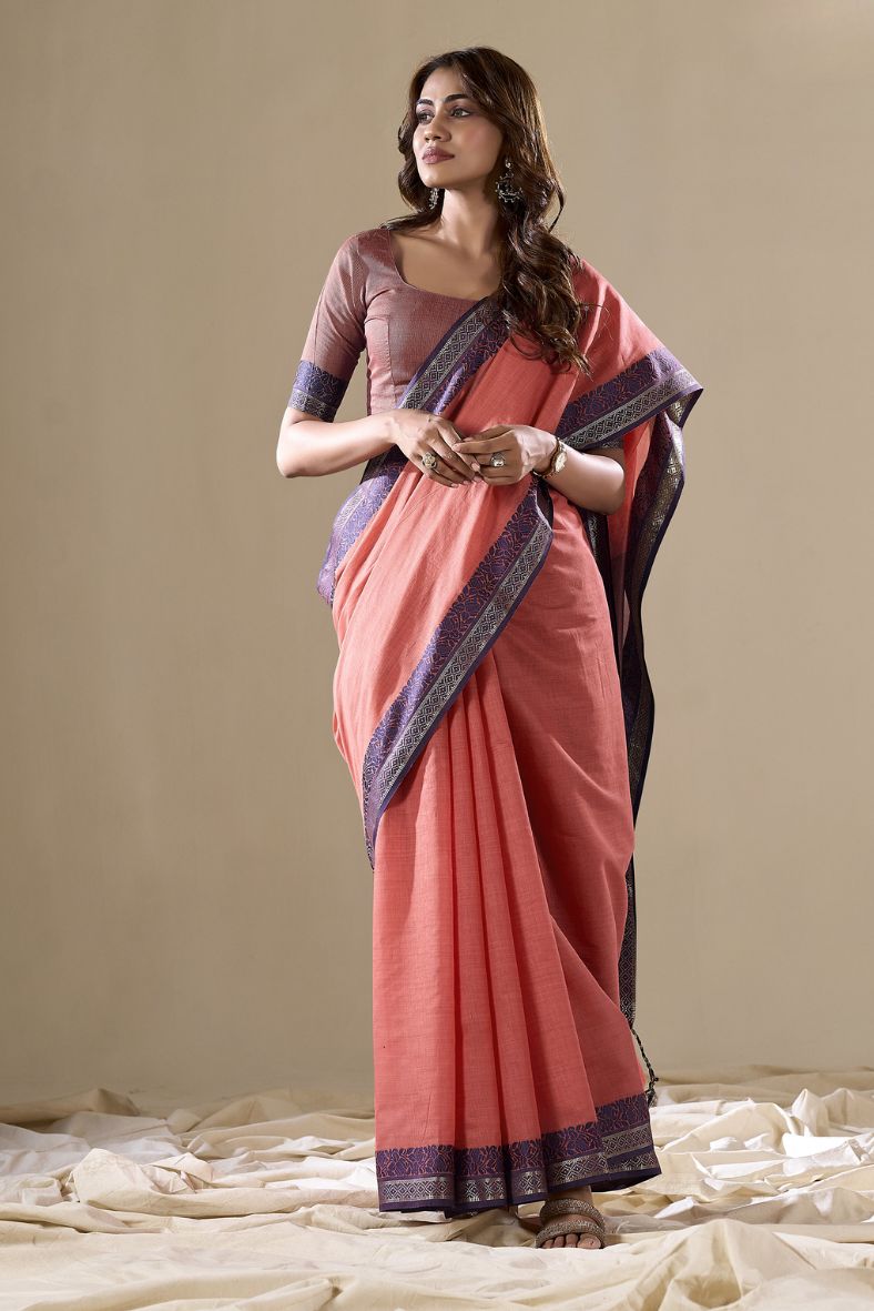 Buy MySilkLove Contessa Peach Handloom Cotton Saree Online