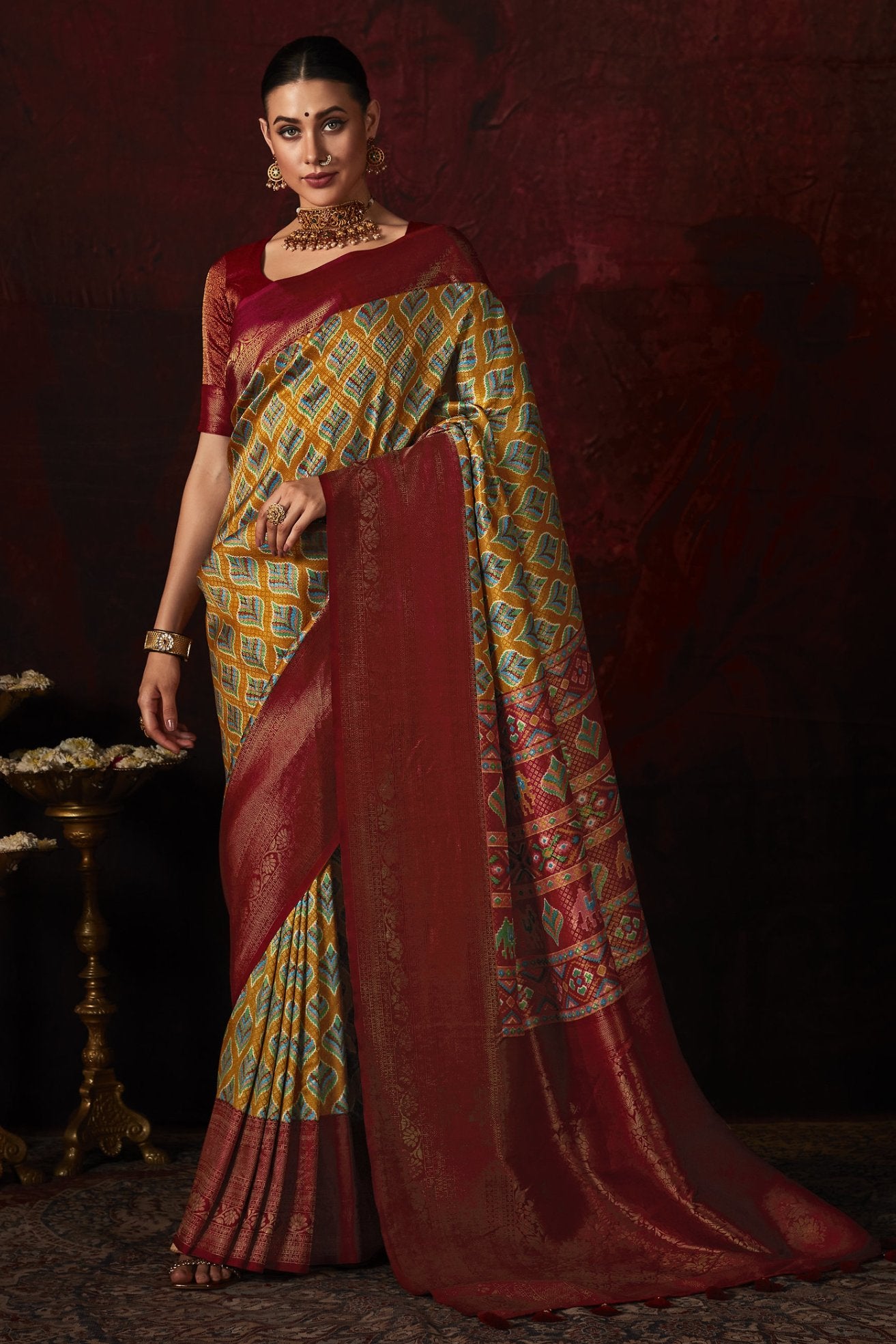 Buy MySilkLove Tussock Yellow Banarasi Digital Printed Saree Online
