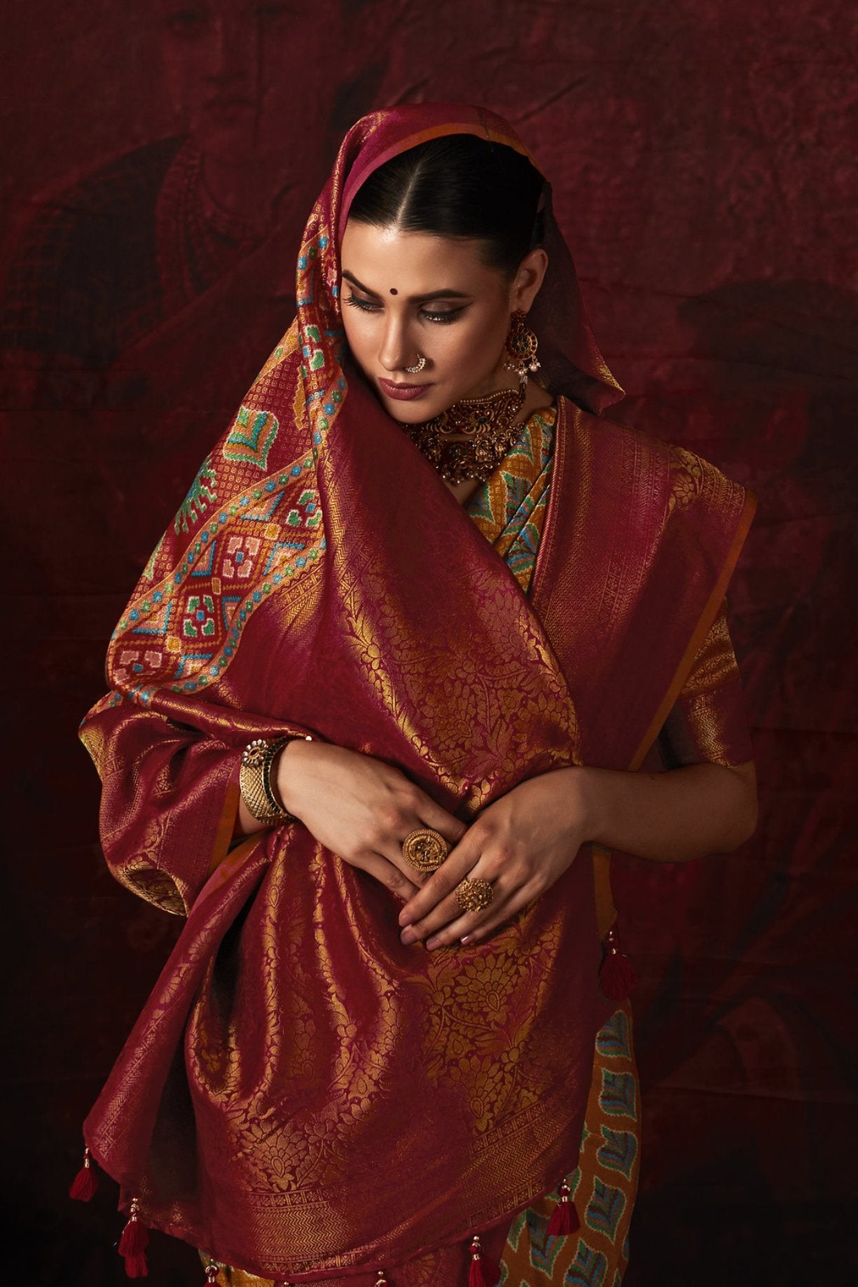 Buy MySilkLove Tussock Yellow Banarasi Digital Printed Saree Online