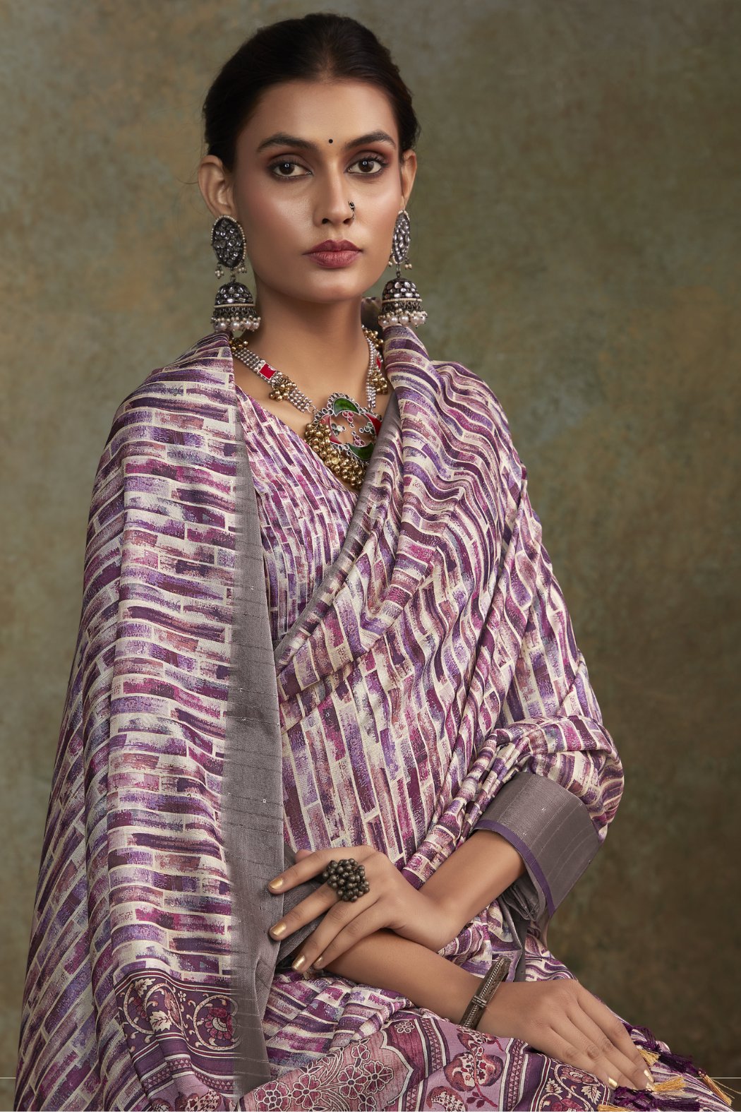 Buy MySilkLove Strikemaster Purple Banarasi Digital Printed Saree Online