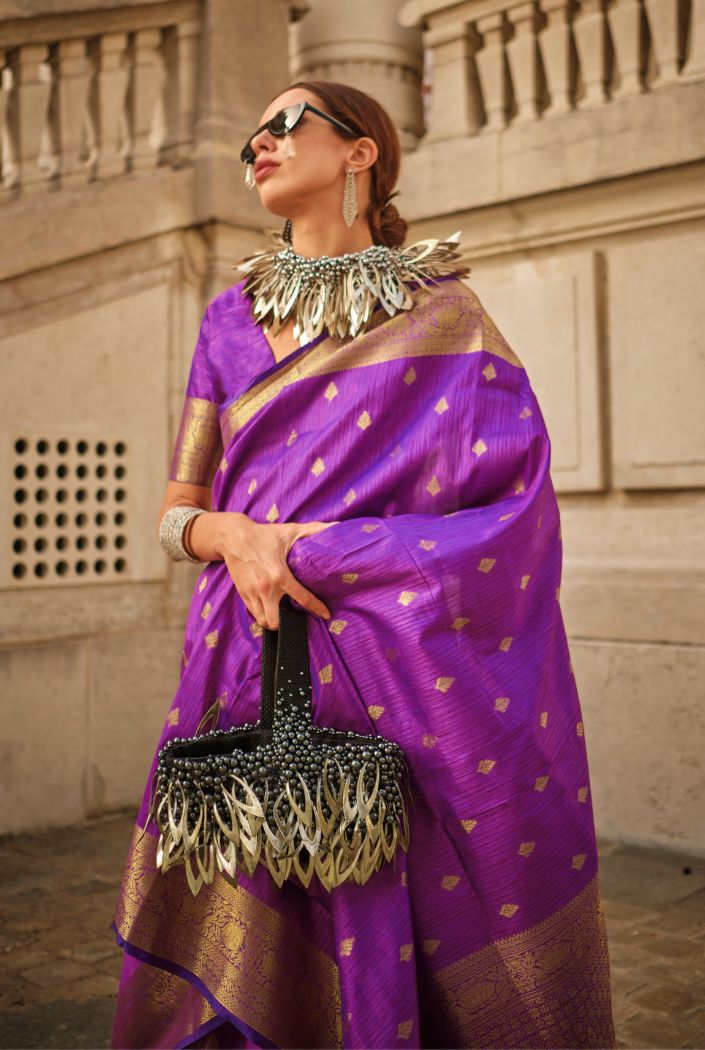 Buy MySilkLove Royal Purple Banarasi Handloom Silk Saree Online