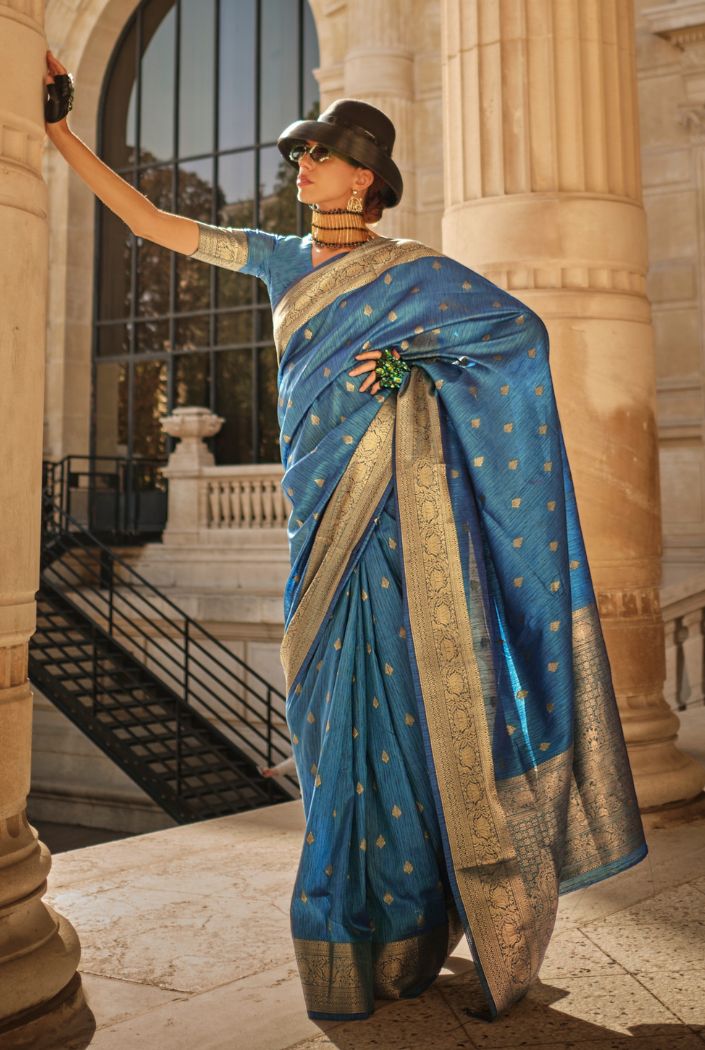 Buy MySilkLove Cello Blue Banarasi Handloom Silk Saree Online