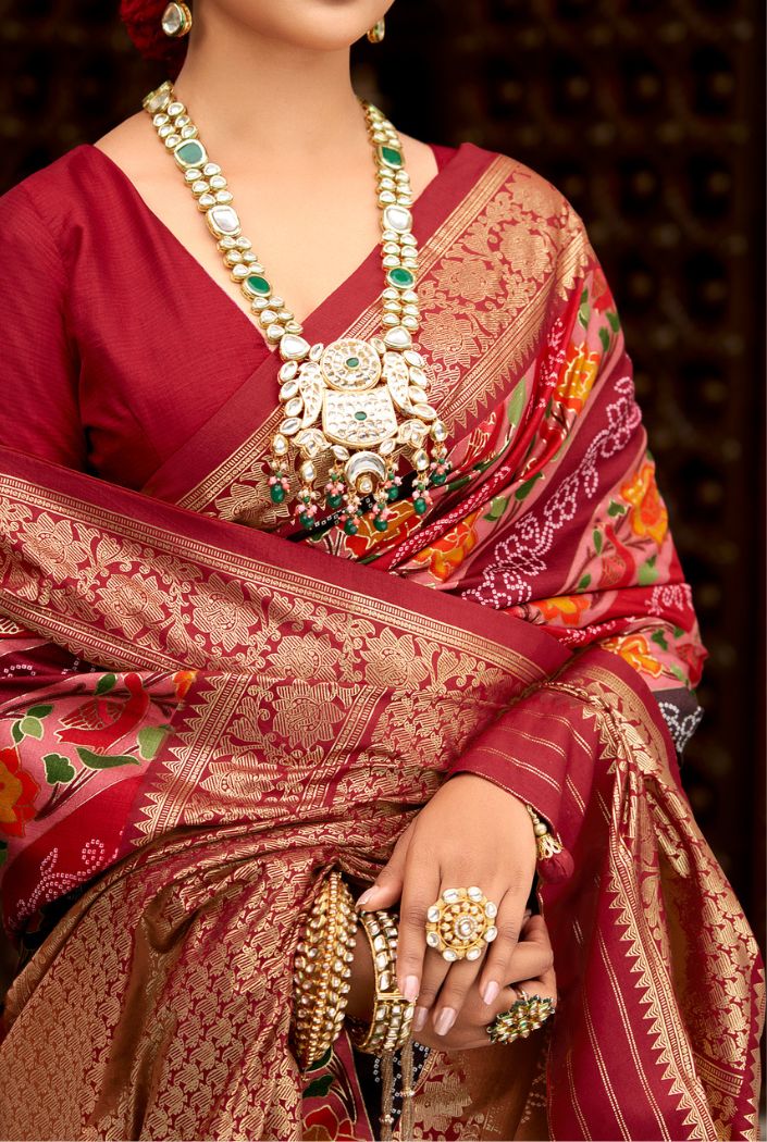 Buy MySilkLove Monarch Red Banarasi Patola Silk Saree Online