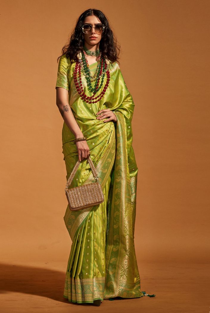 Buy MySilkLove Alpine Green Handloom Satin Silk Saree Online