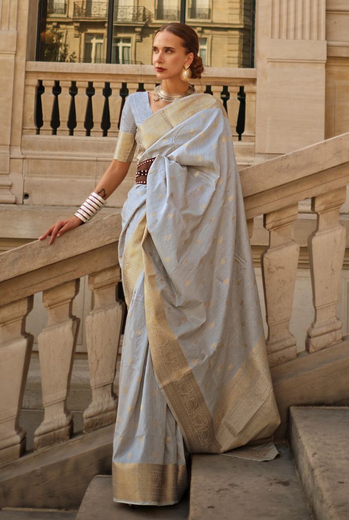 Buy MySilkLove Cadet Grey Banarasi Handloom Silk Saree Online