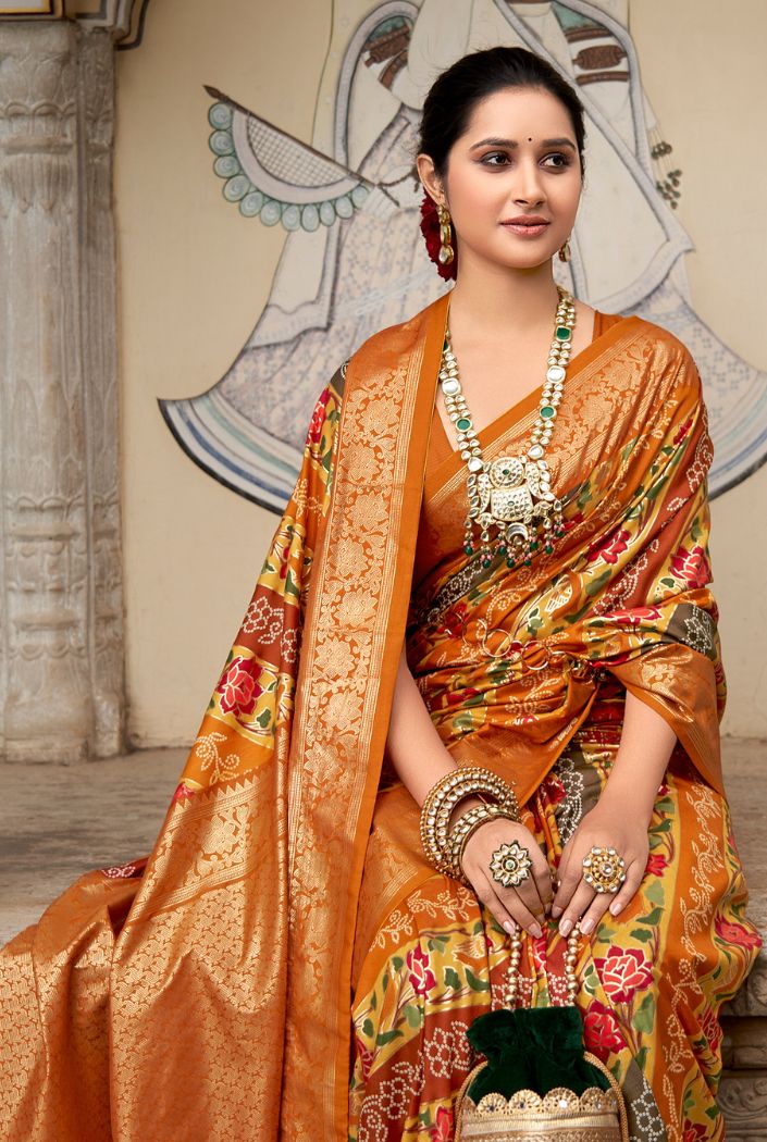 Buy MySilkLove Tuscany Orange Banarasi Patola Silk Saree Online